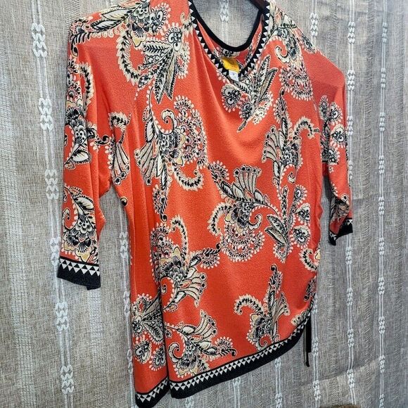 Ruby Rd. Orange/Black Print Top w Beaded Neckline -1X - Picture 10 of 14